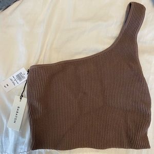 NWT Babaton Sculpt Knit One-Shoulder Cropped Tank (deep taupe)